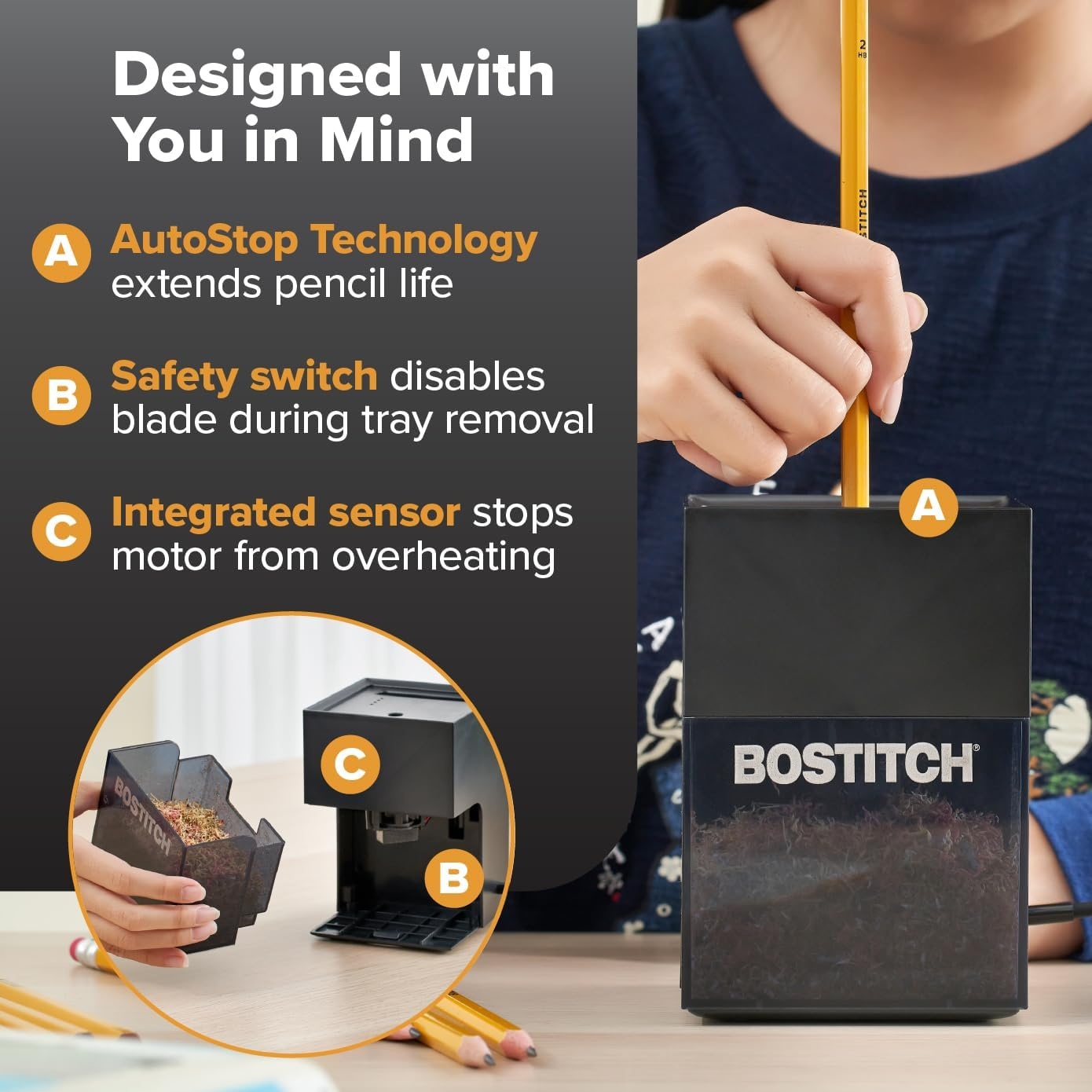 image:imageBostitch Konnect Rechargeable Battery Pencil Sharpener for KT2 Desk Organizer No2Colored Pencils BlackBlack