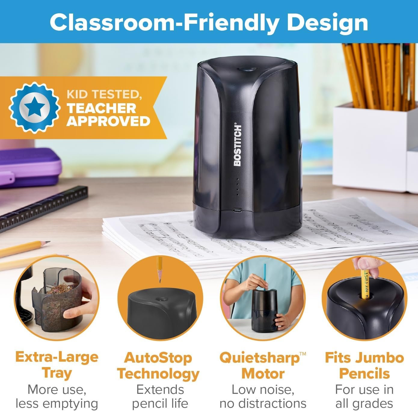 image:imageBostitch Konnect Rechargeable Battery Pencil Sharpener for KT2 Desk Organizer No2Colored Pencils BlackBlack