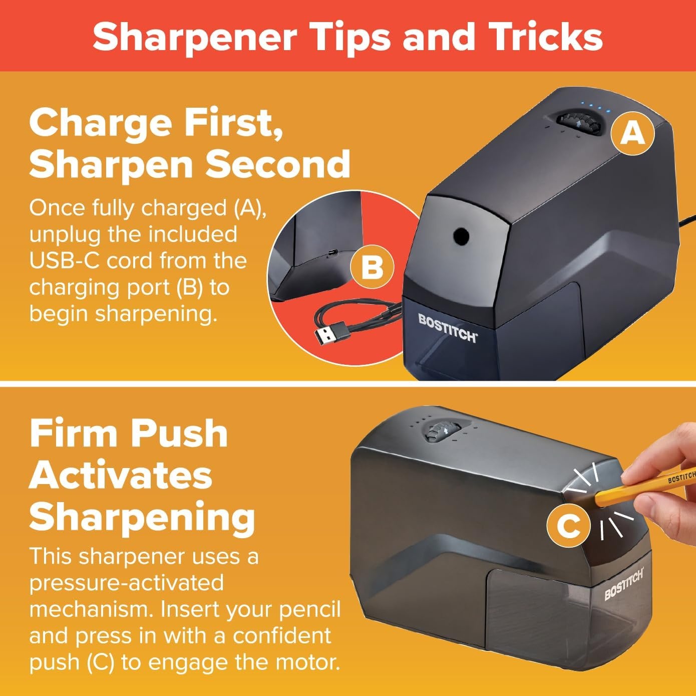 image:imageBostitch Konnect Rechargeable Battery Pencil Sharpener for KT2 Desk Organizer No2Colored Pencils BlackBlack
