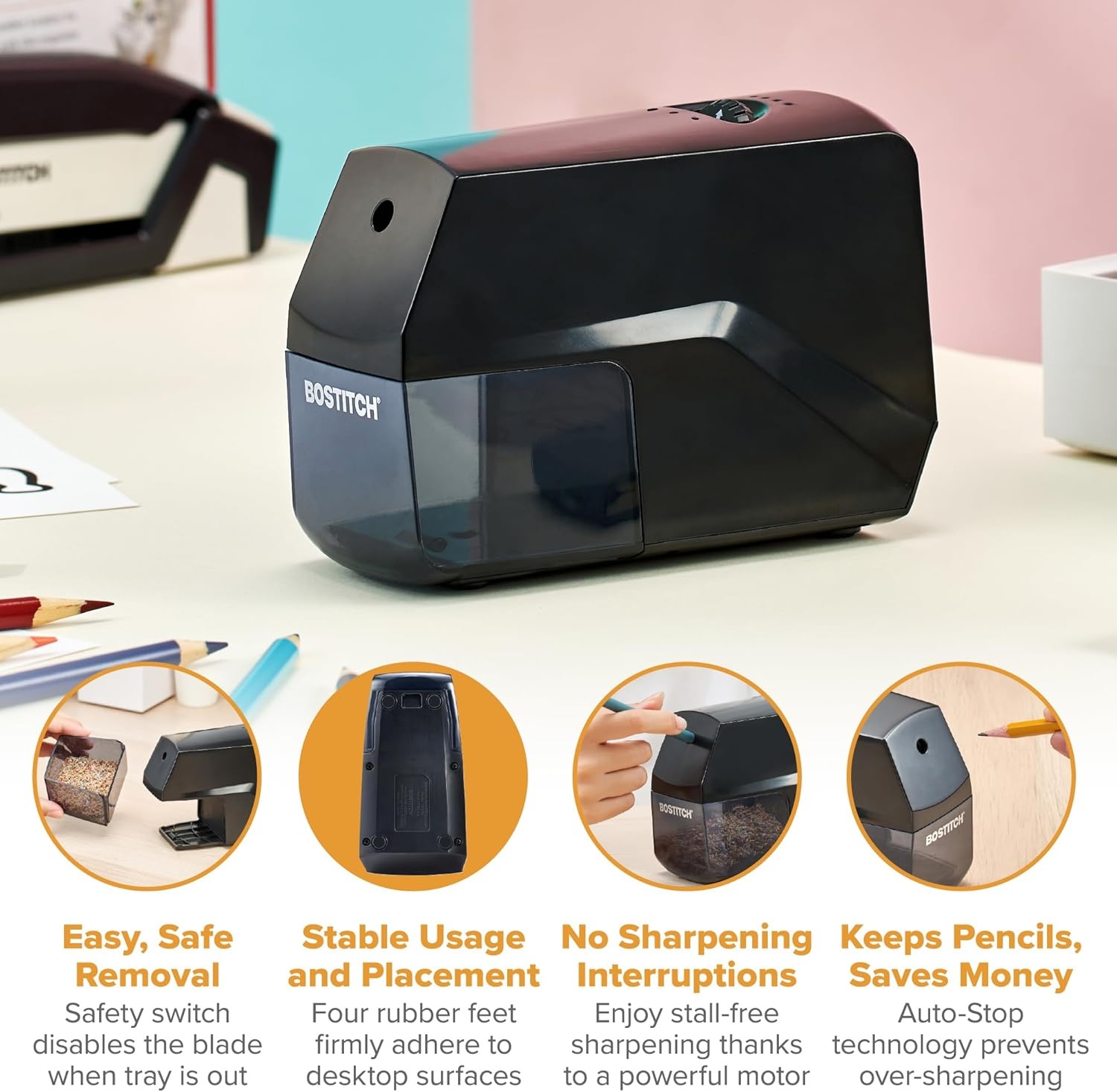 image:imageBostitch Konnect Rechargeable Battery Pencil Sharpener for KT2 Desk Organizer No2Colored Pencils BlackBlack