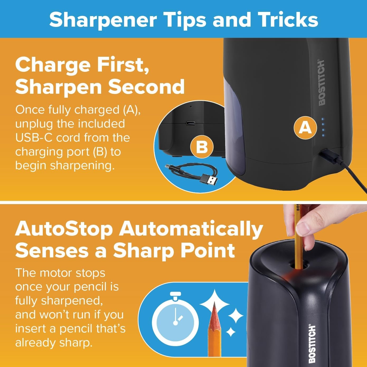 image:imageBostitch Konnect Rechargeable Battery Pencil Sharpener for KT2 Desk Organizer No2Colored Pencils BlackBlack