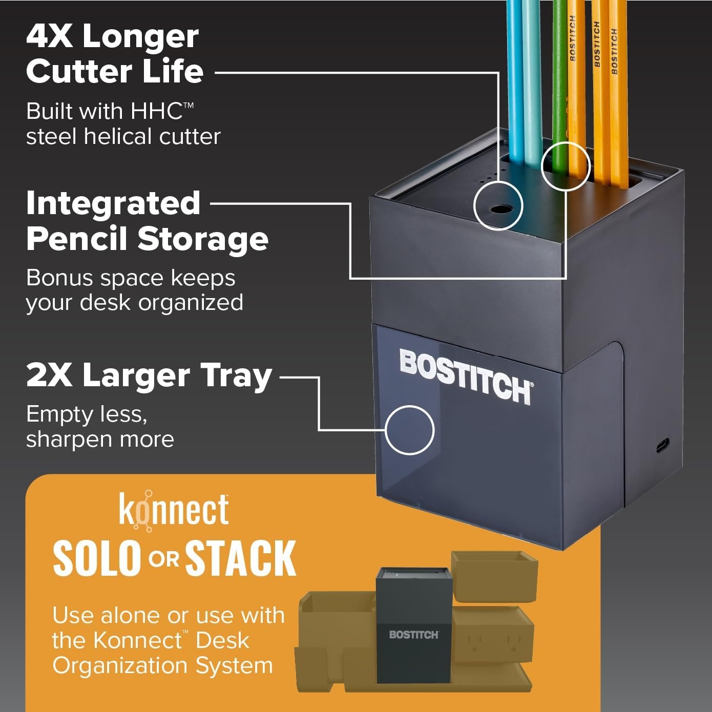 image:imageBostitch Konnect Rechargeable Battery Pencil Sharpener for KT2 Desk Organizer No2Colored Pencils BlackBlack