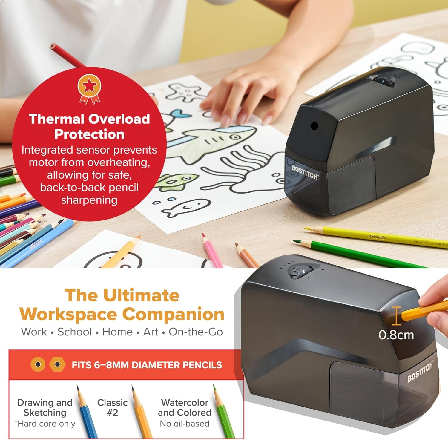 image:imageBostitch Konnect Rechargeable Battery Pencil Sharpener for KT2 Desk Organizer No2Colored Pencils BlackBlack