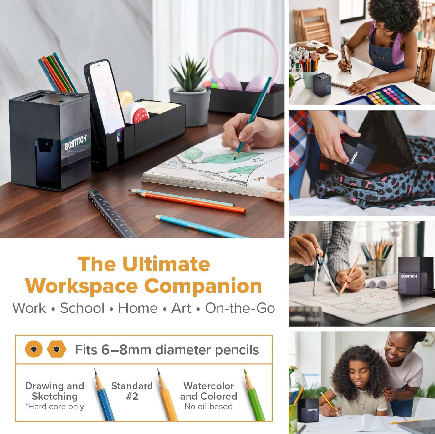 image:imageBostitch Konnect Rechargeable Battery Pencil Sharpener for KT2 Desk Organizer No2Colored Pencils BlackBlack