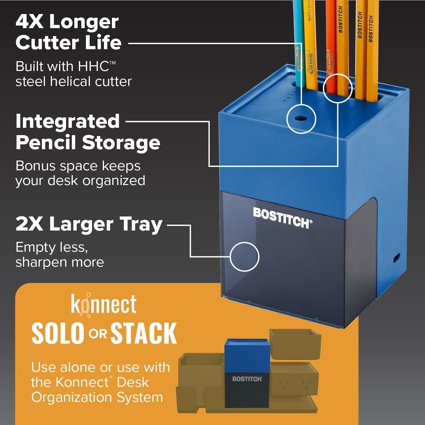 image:imageBostitch Konnect Rechargeable Battery Pencil Sharpener for KT2 Desk Organizer No2Colored Pencils BlackBlue