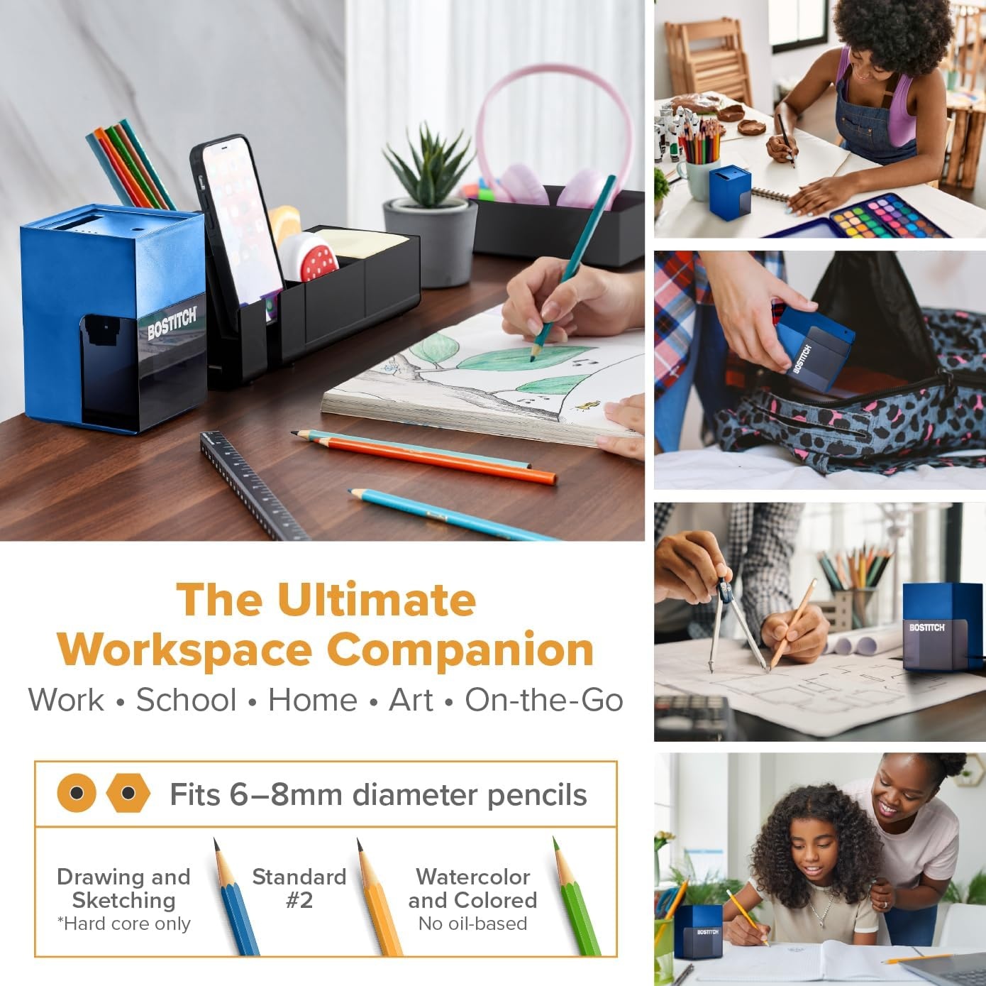 image:imageBostitch Konnect Rechargeable Battery Pencil Sharpener for KT2 Desk Organizer No2Colored Pencils BlackBlue