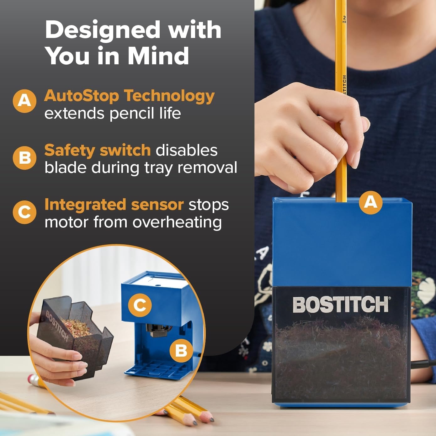 image:imageBostitch Konnect Rechargeable Battery Pencil Sharpener for KT2 Desk Organizer No2Colored Pencils BlackBlue