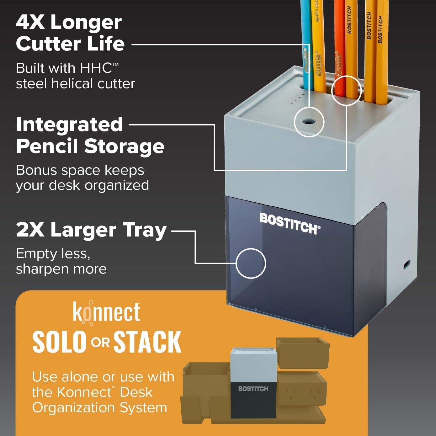 image:imageBostitch Konnect Rechargeable Battery Pencil Sharpener for KT2 Desk Organizer No2Colored Pencils BlackGray