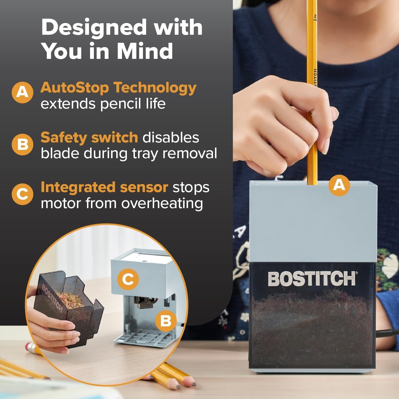 image:imageBostitch Konnect Rechargeable Battery Pencil Sharpener for KT2 Desk Organizer No2Colored Pencils BlackGray