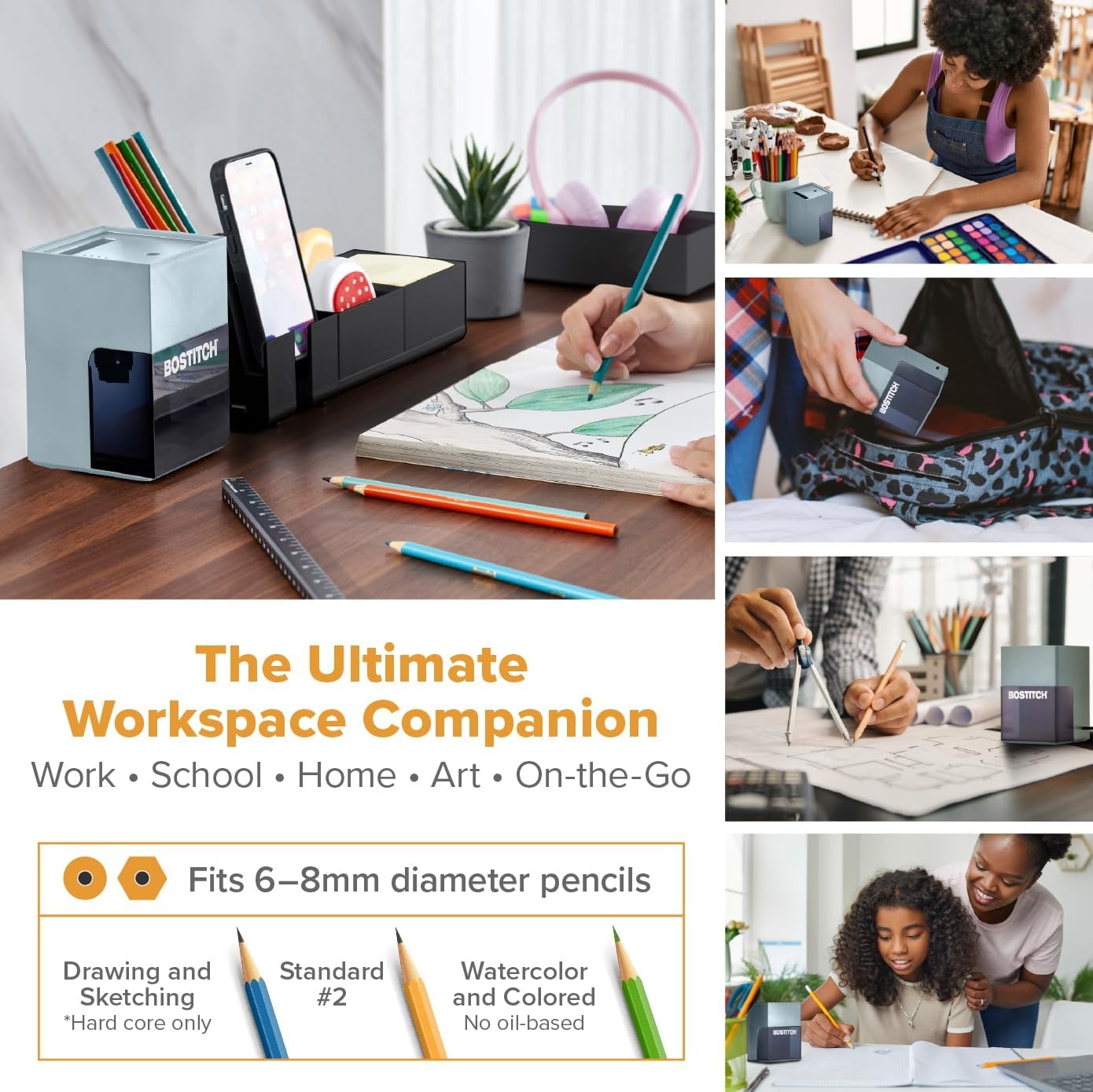 image:imageBostitch Konnect Rechargeable Battery Pencil Sharpener for KT2 Desk Organizer No2Colored Pencils BlackGray