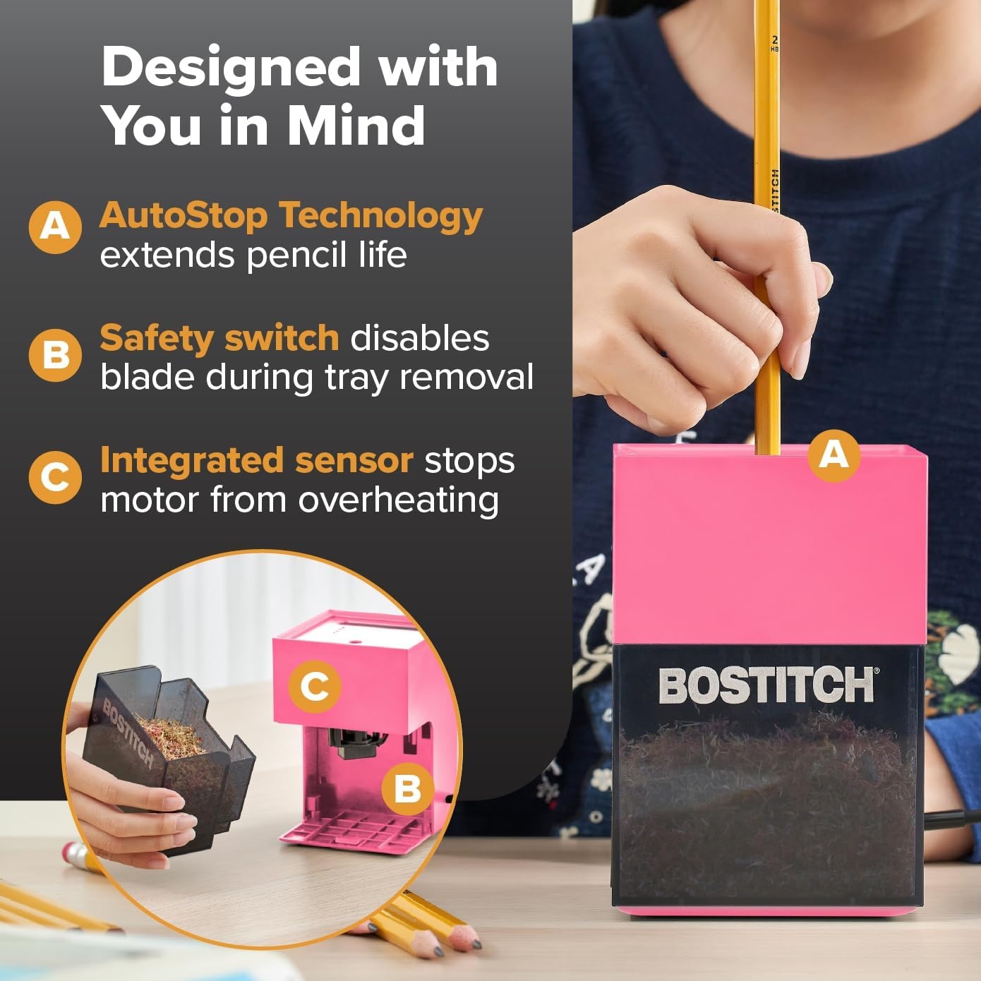 image:imageBostitch Konnect Rechargeable Battery Pencil Sharpener for KT2 Desk Organizer No2Colored Pencils BlackPink