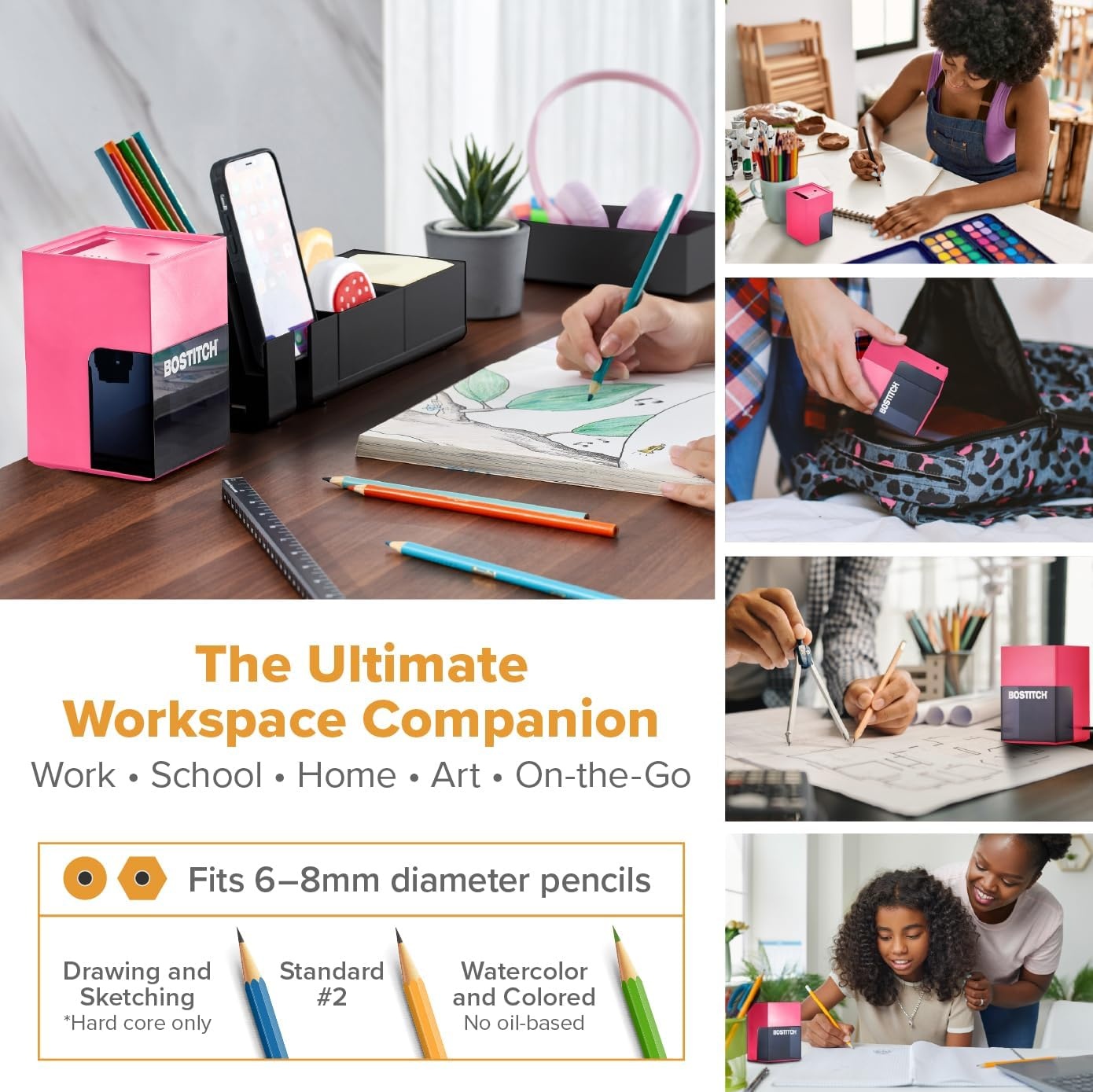 image:imageBostitch Konnect Rechargeable Battery Pencil Sharpener for KT2 Desk Organizer No2Colored Pencils BlackPink