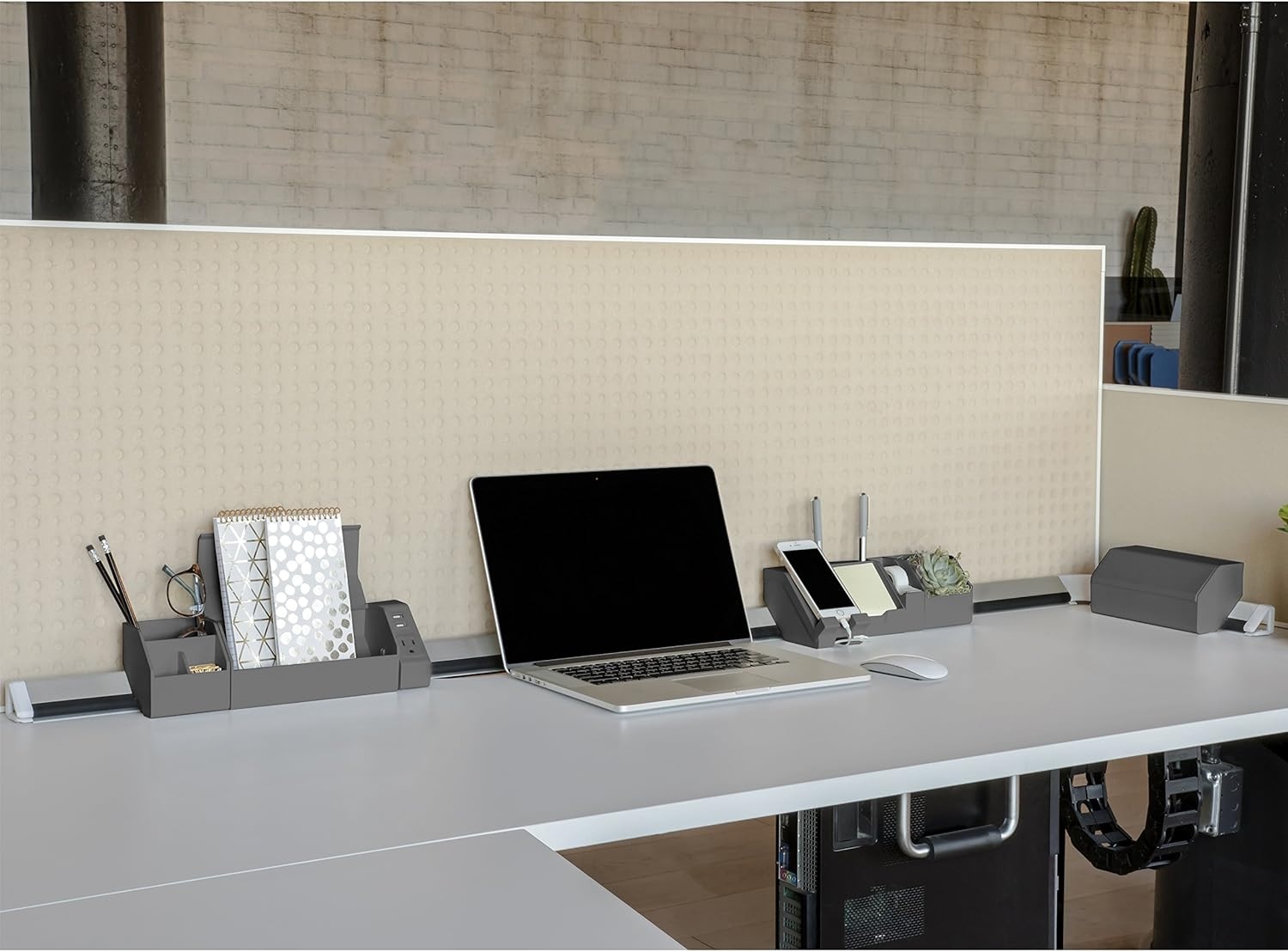 image:imageBostitch Office Konnect 17Piece Desktop Organizer Kit Includes Cable Management Rails Power Hub Charging Phone Dock Tape Dispenser Sticky Notes Storage Bins Black KTCKIT5BLK
