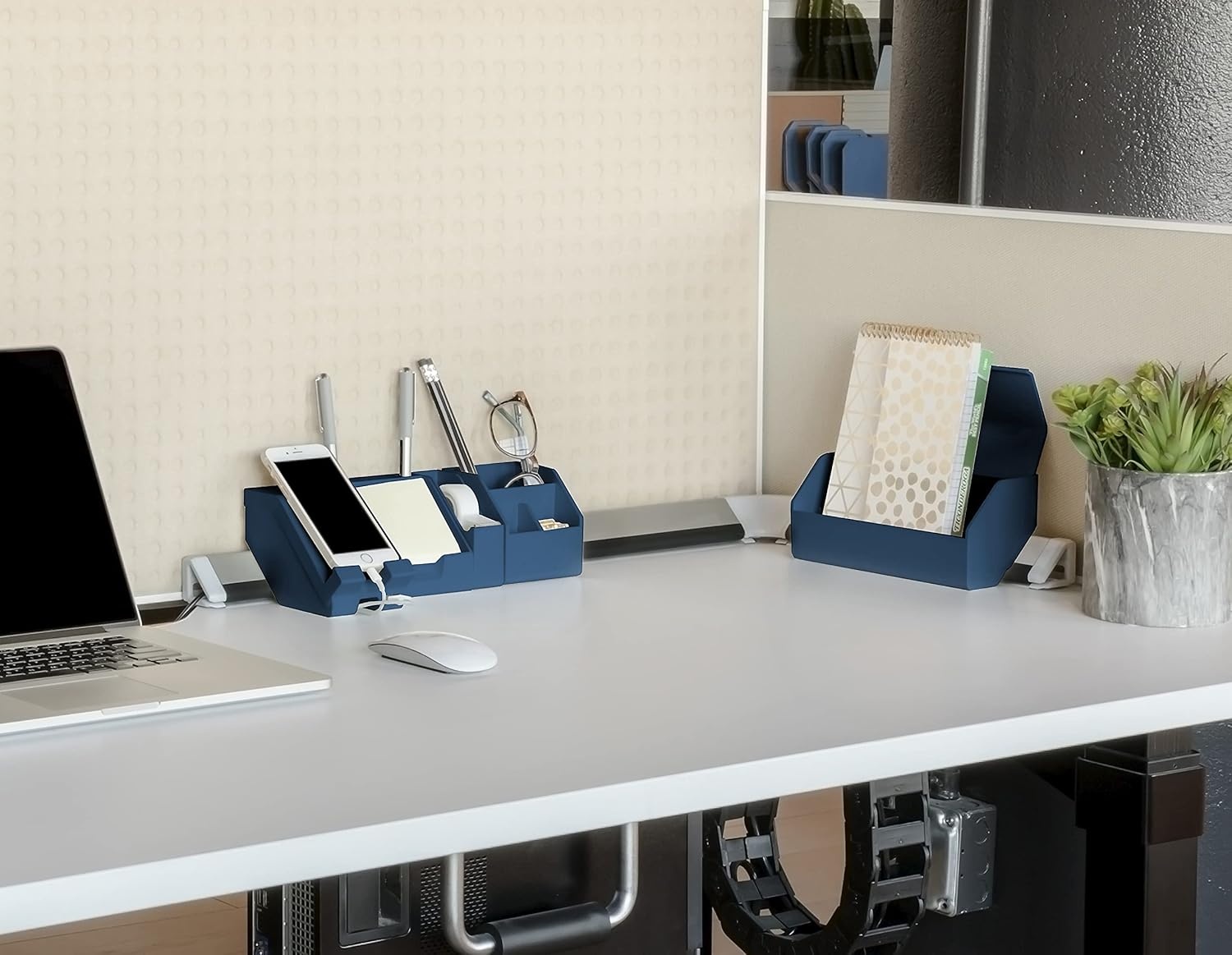 image:imageBostitch Office Konnect 9Piece Desktop Organizer Kit Includes Cable Management Rails Charging Phone Dock Tape Dispenser Sticky Notes Storage Bins Blue KTCKIT2BLUE