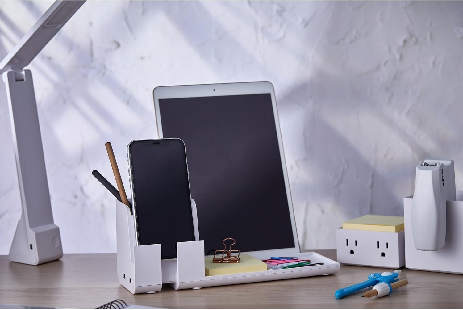 image:imageBostitch Office Konnect Charging Station Desk Organizer Base USB Phone Stand Compatible with Cell Phones amp Tablets White KT2BASEPHONEWHT