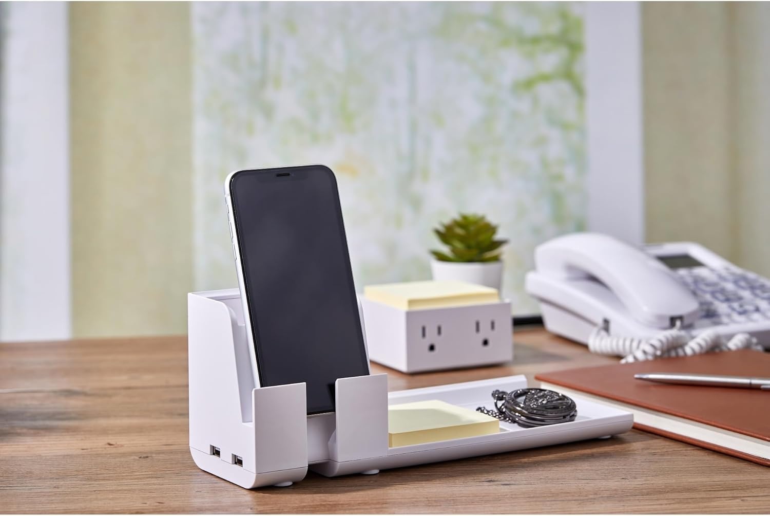 image:imageBostitch Office Konnect Charging Station Desk Organizer Base USB Phone Stand Compatible with Cell Phones amp Tablets White KT2BASEPHONEWHT