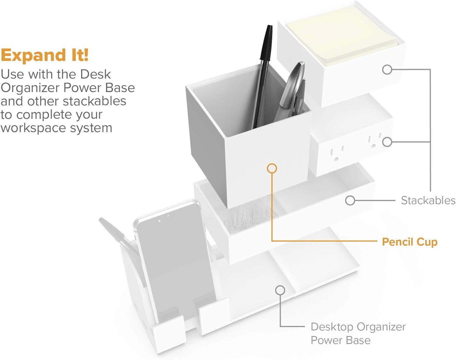 image:imageBostitch Office Konnect Pencil Cup Desk Organizer Pen Cup 2Pack BlackWhite