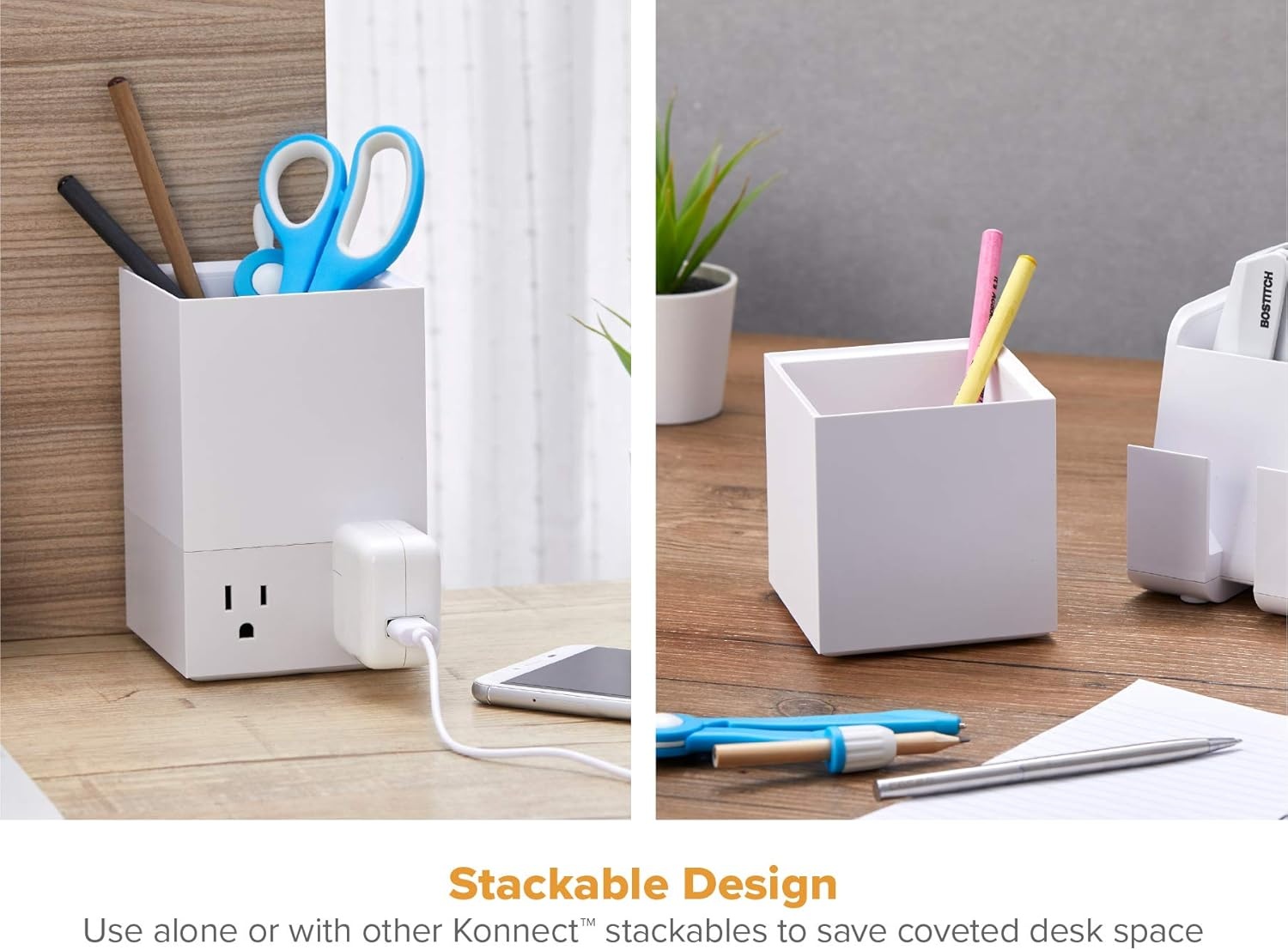 image:imageBostitch Office Konnect Pencil Cup Desk Organizer Pen Cup 2Pack BlackWhite