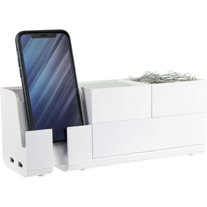 image:imageBostitch Office Konnect Desk Organizer and Charging Station 2 USB Ports amp 2 Plugs Charges Phones amp Tablets Accessory Tray 4Piece Design WhiteWhite