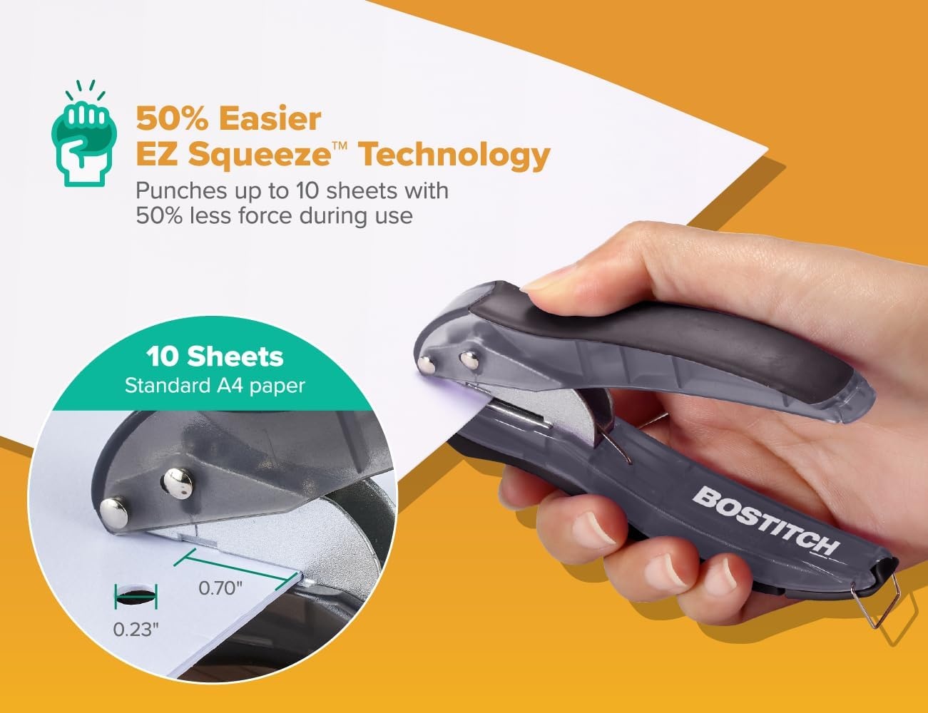 image:imageBostitch EZ Squeeze Hole Punch 3Pack Single Hole Punch 10 Sheet Capacity Ideal for Kids and Adults Black Red and Blue