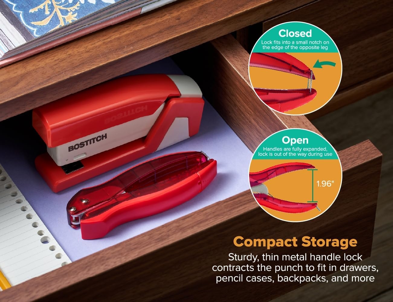 image:imageBostitch EZ Squeeze Hole Punch 3Pack Single Hole Punch 10 Sheet Capacity Ideal for Kids and Adults Black Red and Blue
