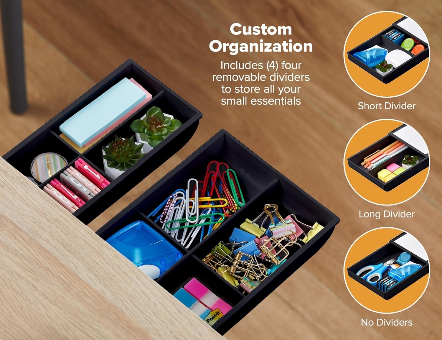 image:imageBostitch Konnect Under Desk Drawer SelfAdhesive Slide Out Storage Organizer with 4 Customizable Dividers 2PackBlack