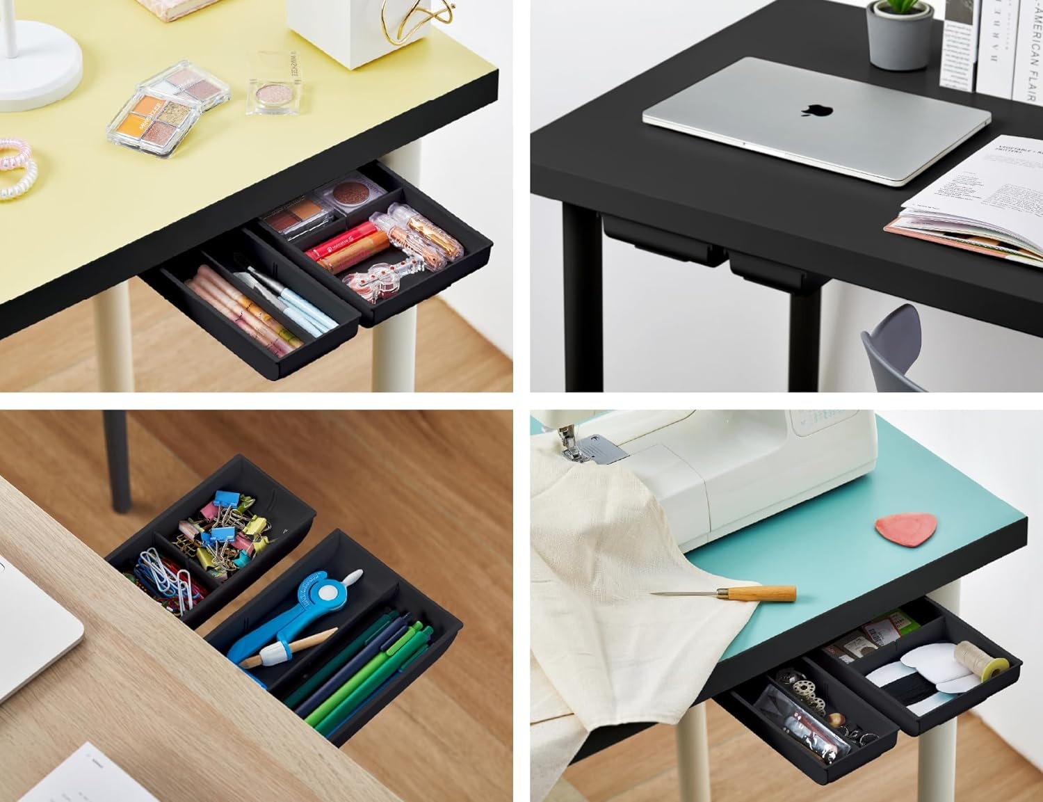 image:imageBostitch Konnect Under Desk Drawer SelfAdhesive Slide Out Storage Organizer with 4 Customizable Dividers 2PackBlack