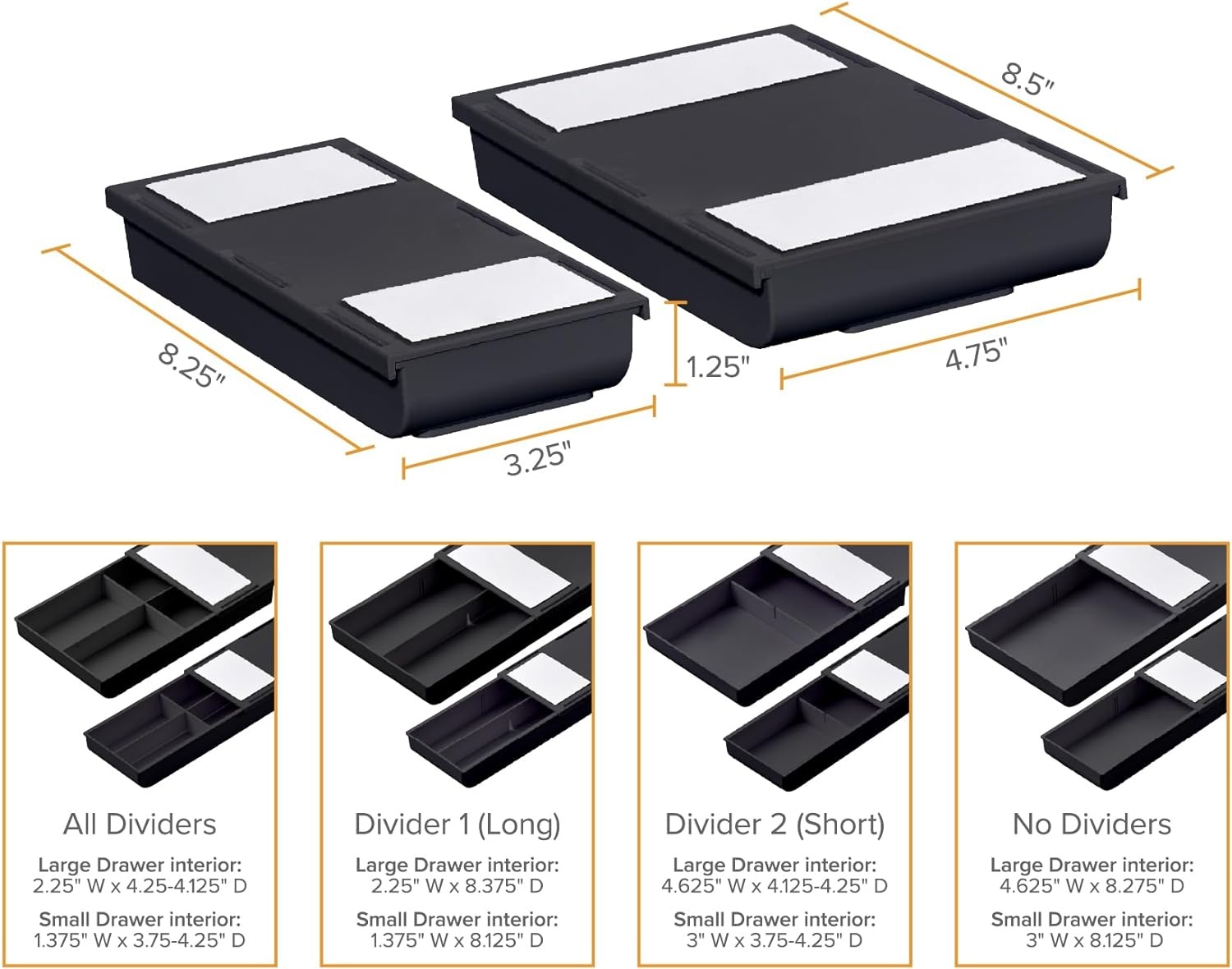 image:imageBostitch Konnect Under Desk Drawer SelfAdhesive Slide Out Storage Organizer with 4 Customizable Dividers 2PackBlack