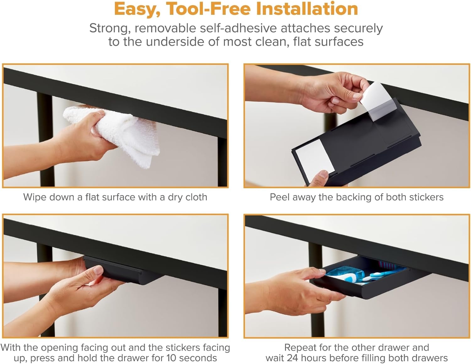 image:imageBostitch Konnect Under Desk Drawer SelfAdhesive Slide Out Storage Organizer with 4 Customizable Dividers 2PackBlack