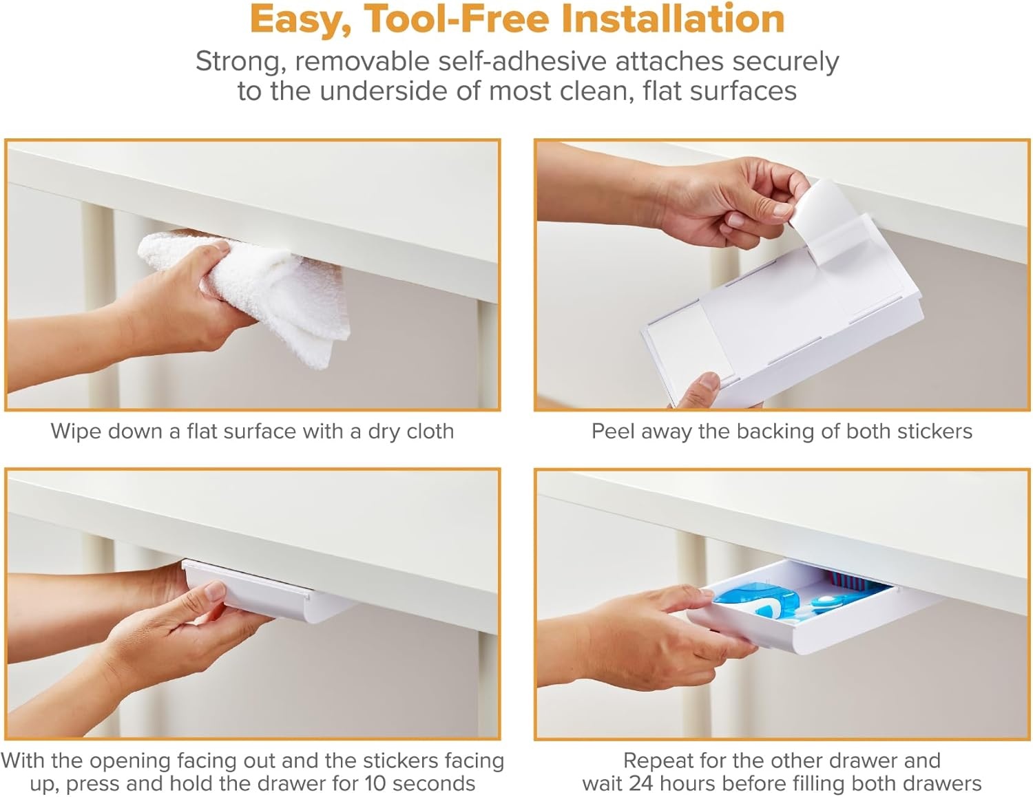 image:imageBostitch Konnect Under Desk Drawer SelfAdhesive Slide Out Storage Organizer with 4 Customizable Dividers 2PackWhite