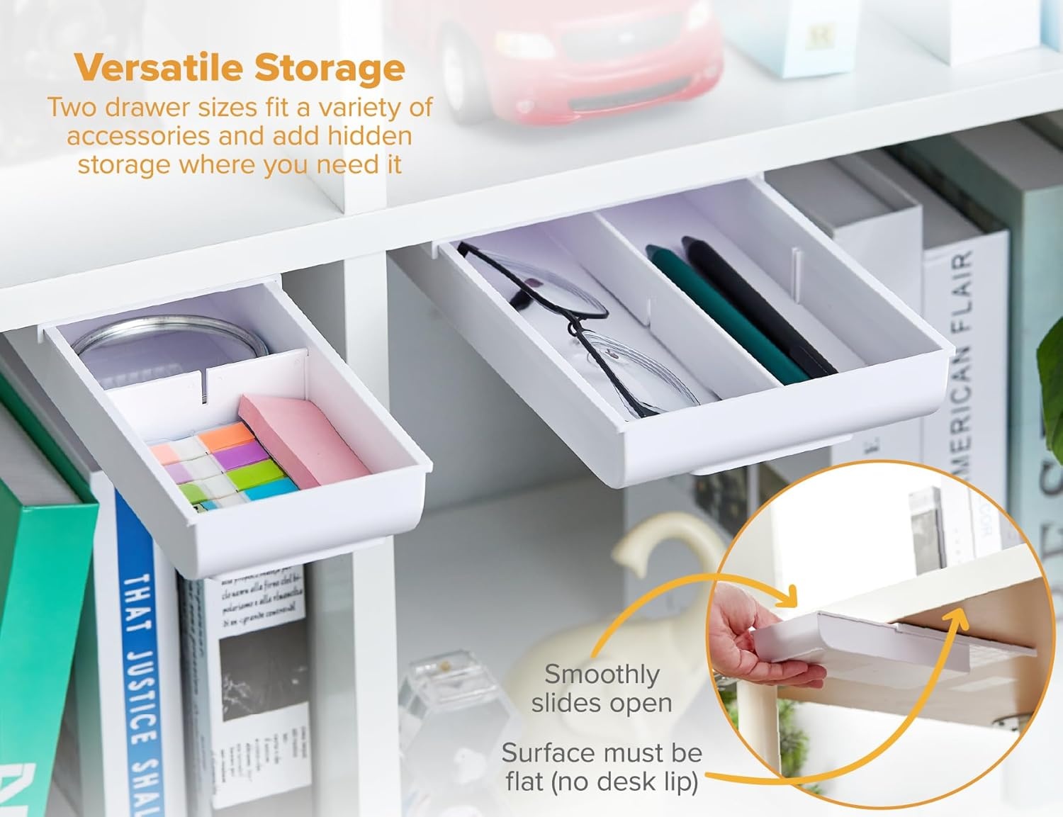 image:imageBostitch Konnect Under Desk Drawer SelfAdhesive Slide Out Storage Organizer with 4 Customizable Dividers 2PackWhite