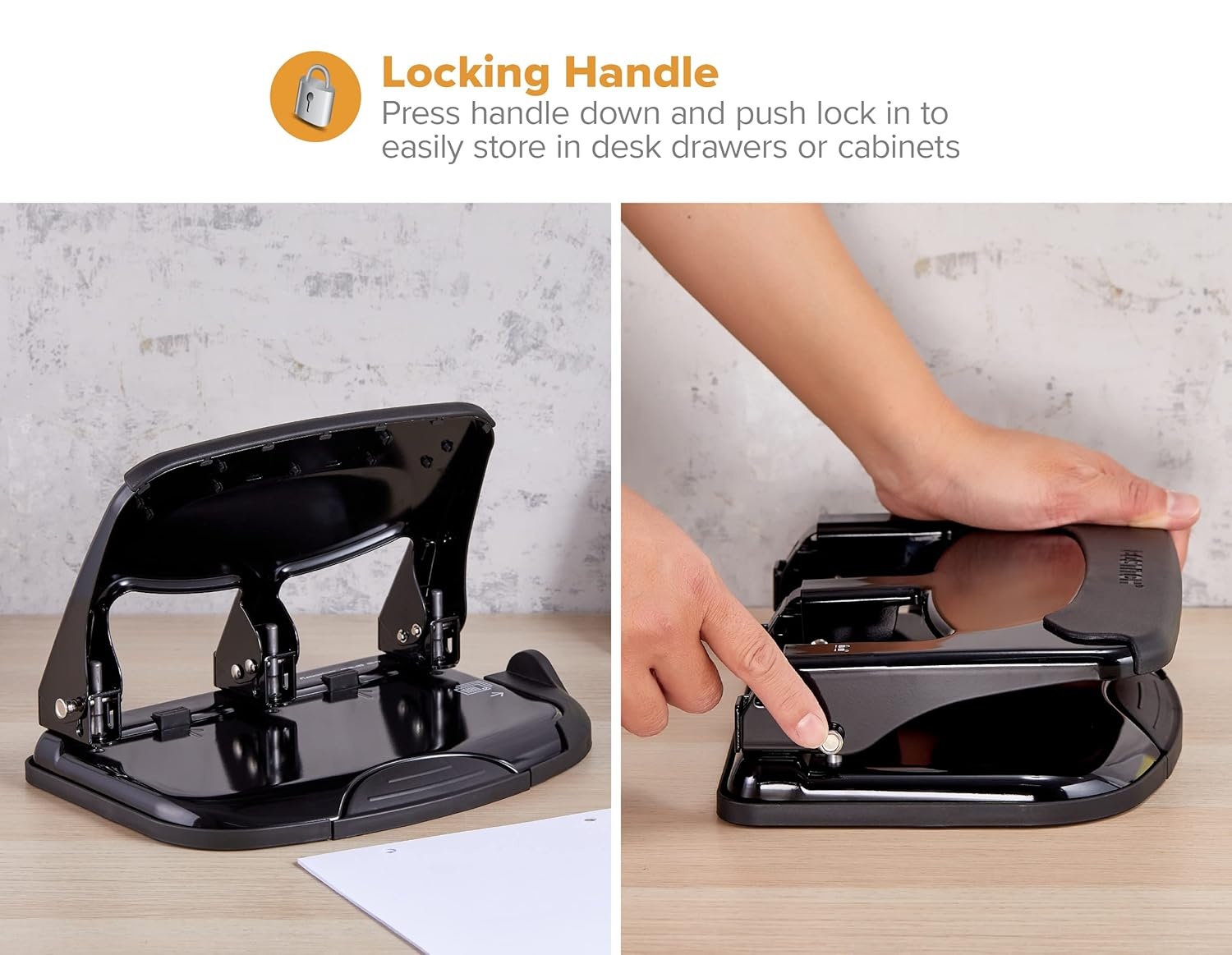 image:imageBostitch Office EZ Squeeze Heavy Duty 3Hole Punch for Home Office amp School 40Sheet Capacity OneTouch Reduced Force Sleek Black DesignBlack