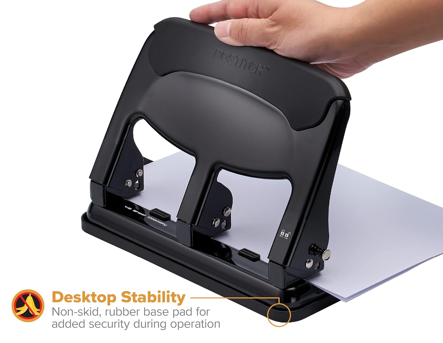 image:imageBostitch Office EZ Squeeze Heavy Duty 3Hole Punch for Home Office amp School 40Sheet Capacity OneTouch Reduced Force Sleek Black DesignBlack