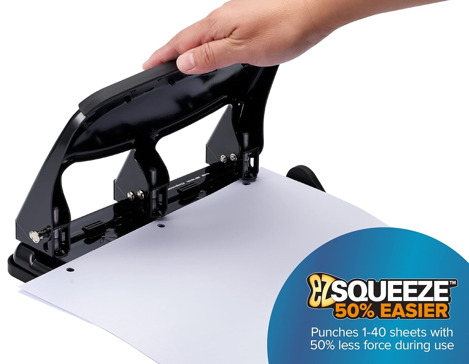 image:imageBostitch Office EZ Squeeze Heavy Duty 3Hole Punch for Home Office amp School 40Sheet Capacity OneTouch Reduced Force Sleek Black DesignBlack