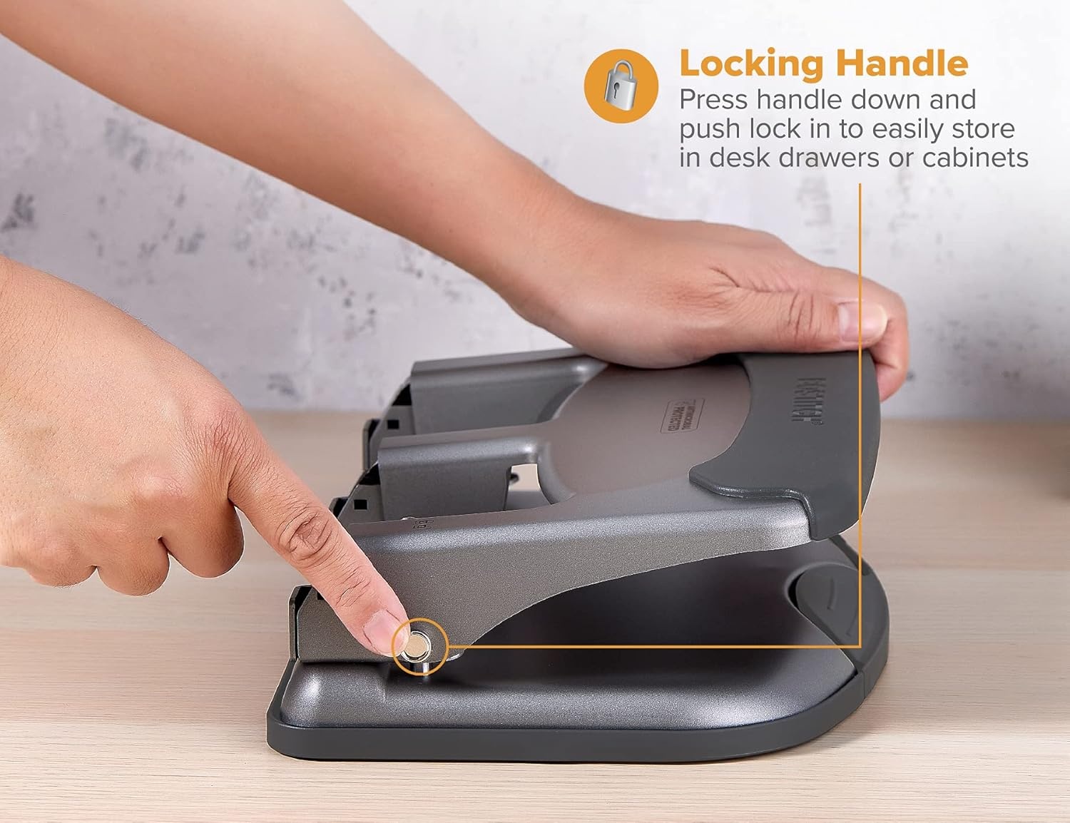 image:imageBostitch Office EZ Squeeze Heavy Duty 3Hole Punch for Home Office amp School 40Sheet Capacity OneTouch Reduced Force Sleek Black DesignGray