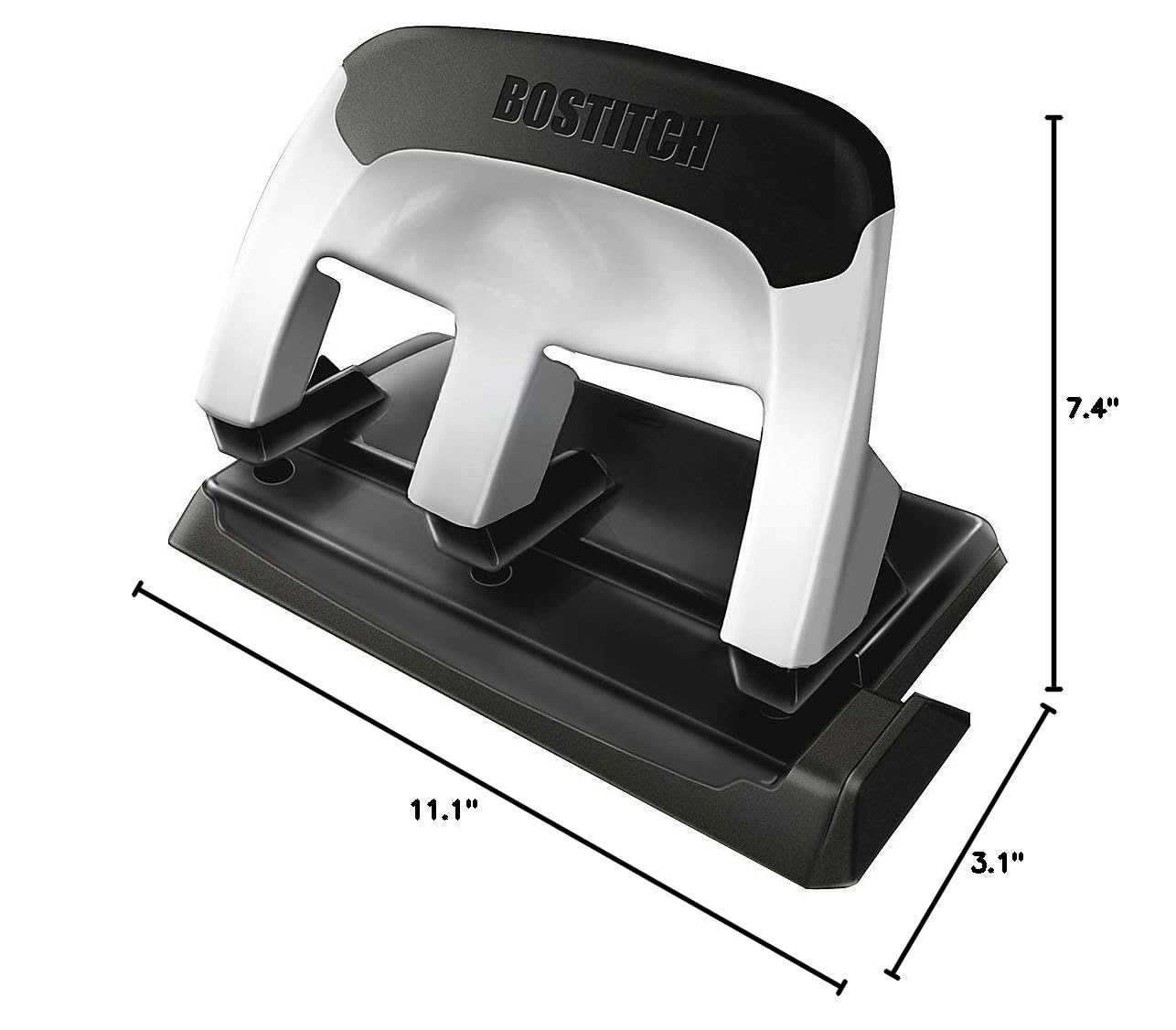 image:imageBostitch Office EZ Squeeze Heavy Duty 3Hole Punch for Home Office amp School 40Sheet Capacity OneTouch Reduced Force Sleek Black DesignSilver