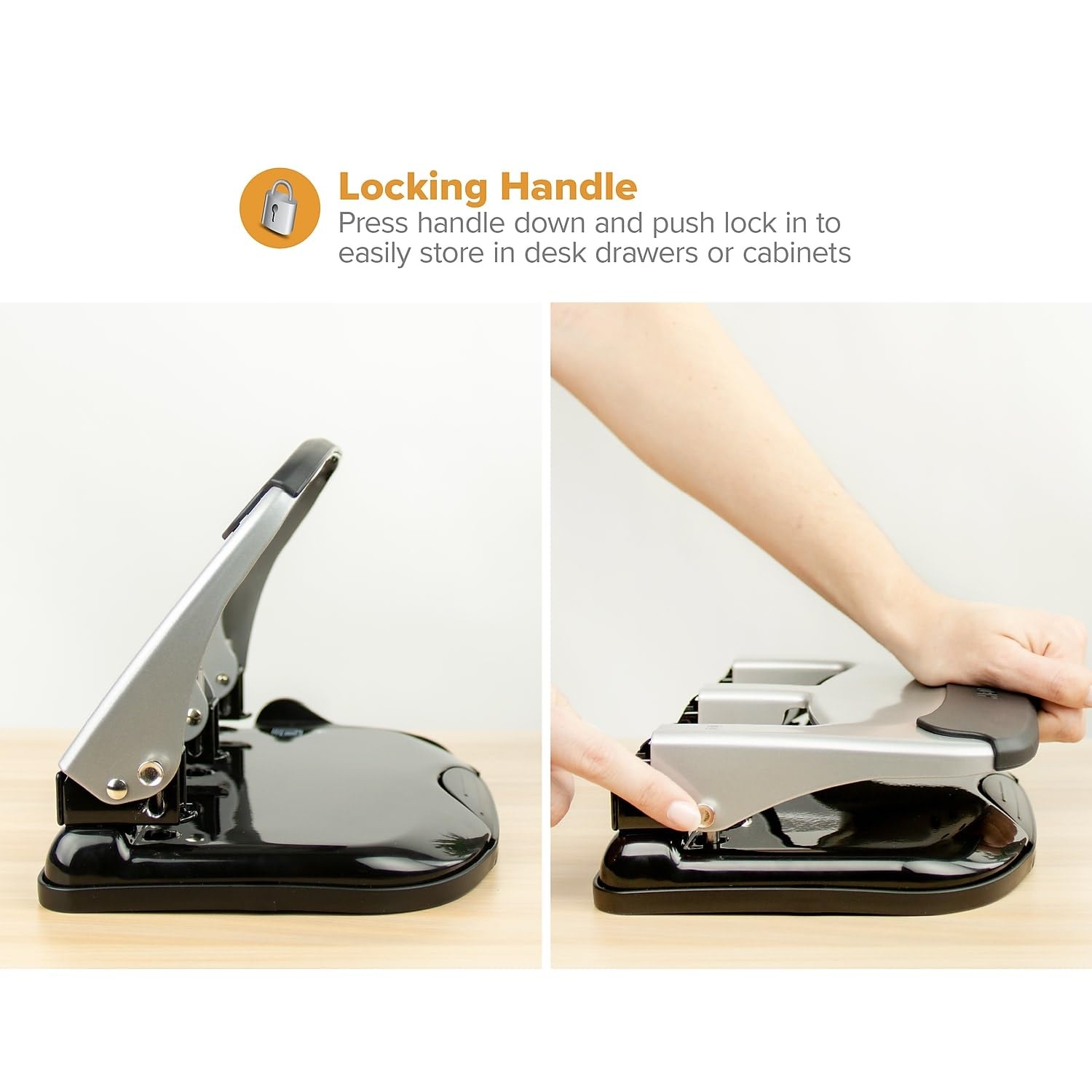 image:imageBostitch Office EZ Squeeze Heavy Duty 3Hole Punch for Home Office amp School 40Sheet Capacity OneTouch Reduced Force Sleek Black DesignSilver