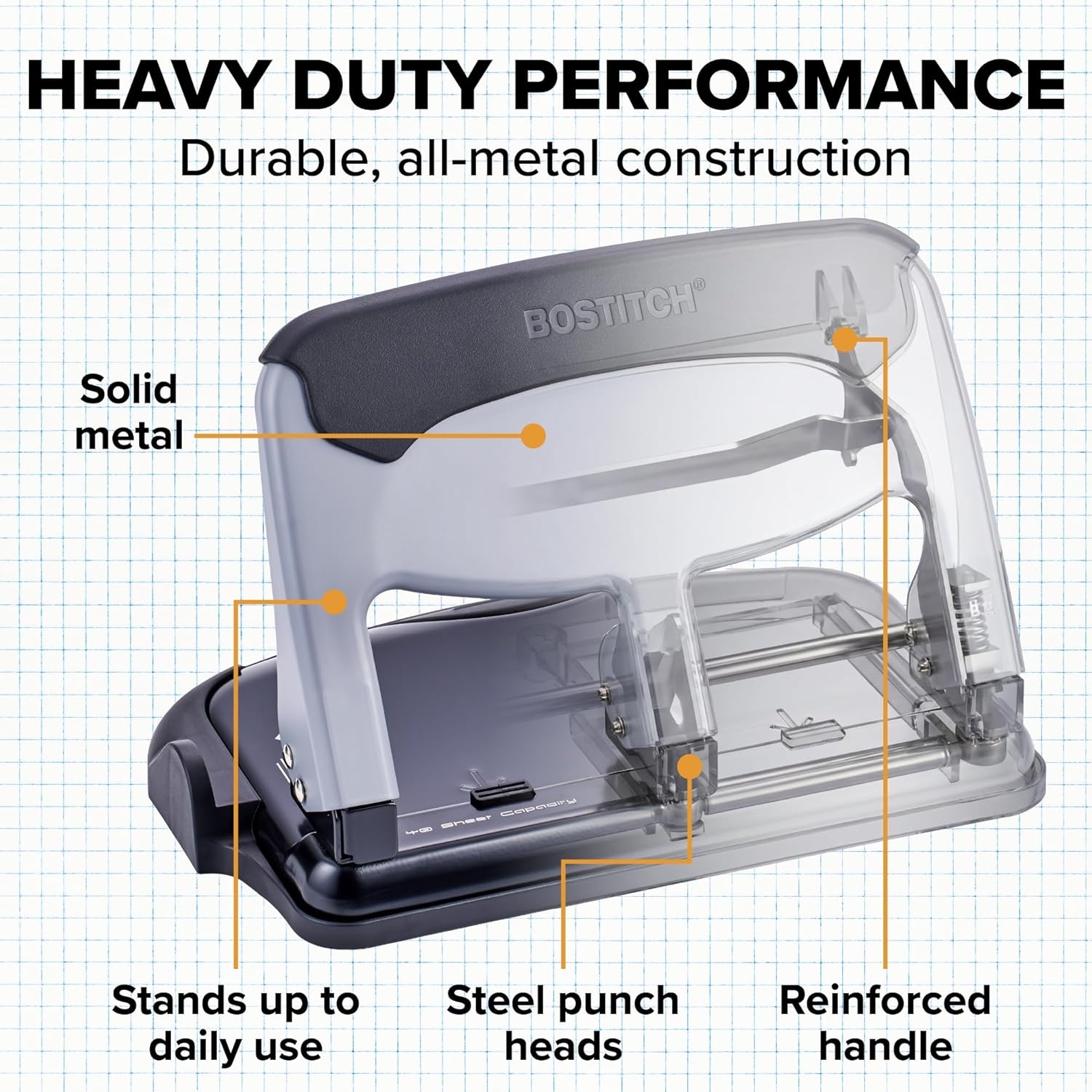 image:imageBostitch Office EZ Squeeze Heavy Duty 3Hole Punch for Home Office amp School 40Sheet Capacity OneTouch Reduced Force Sleek Black DesignSlate