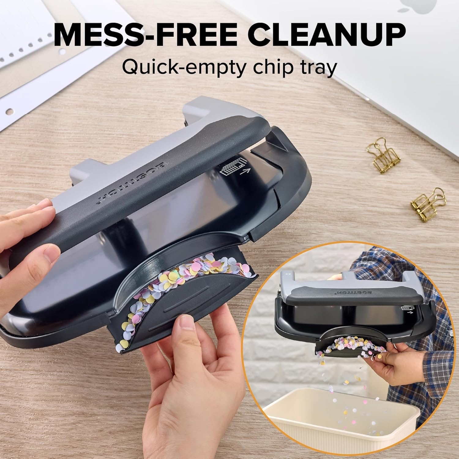 image:imageBostitch Office EZ Squeeze Heavy Duty 3Hole Punch for Home Office amp School 40Sheet Capacity OneTouch Reduced Force Sleek Black DesignSlate