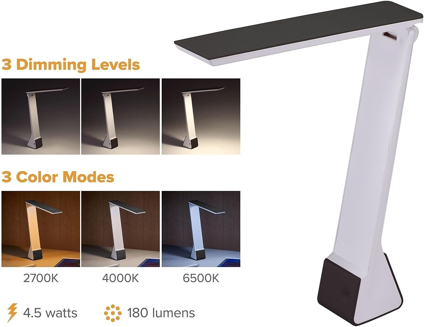 image:imageBostitch Office Rechargeable Battery Led Desk Lamp 3 Color Temperatures Flip Open Gray KTVLED1810GRAYBlack