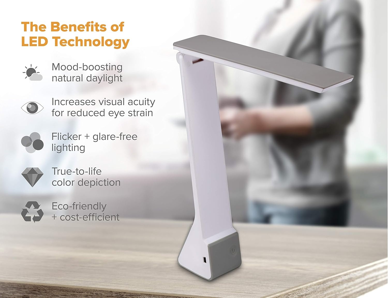 image:imageBostitch Office Rechargeable Battery Led Desk Lamp 3 Color Temperatures Flip Open Gray KTVLED1810GRAYGray