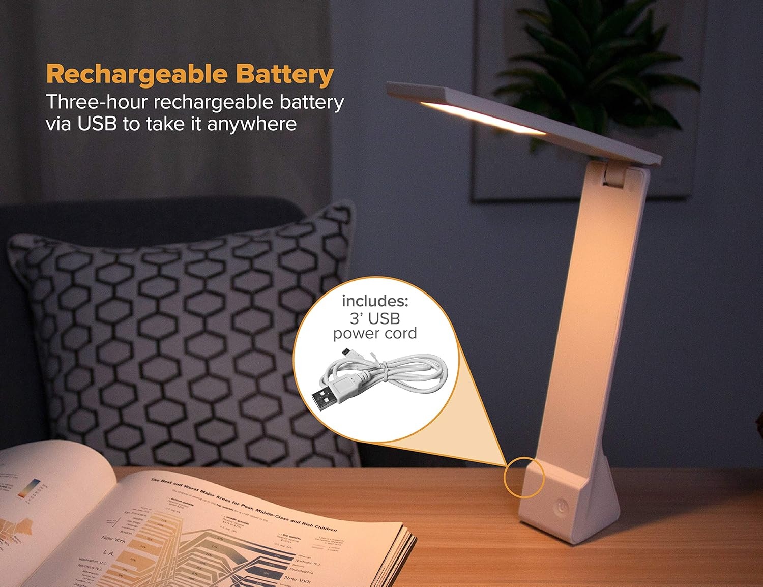 image:imageBostitch Office Rechargeable Battery Led Desk Lamp 3 Color Temperatures Flip Open Gray KTVLED1810GRAYGray