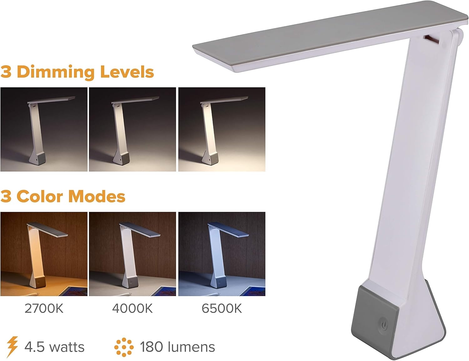 image:imageBostitch Office Rechargeable Battery Led Desk Lamp 3 Color Temperatures Flip Open Gray KTVLED1810GRAYGray