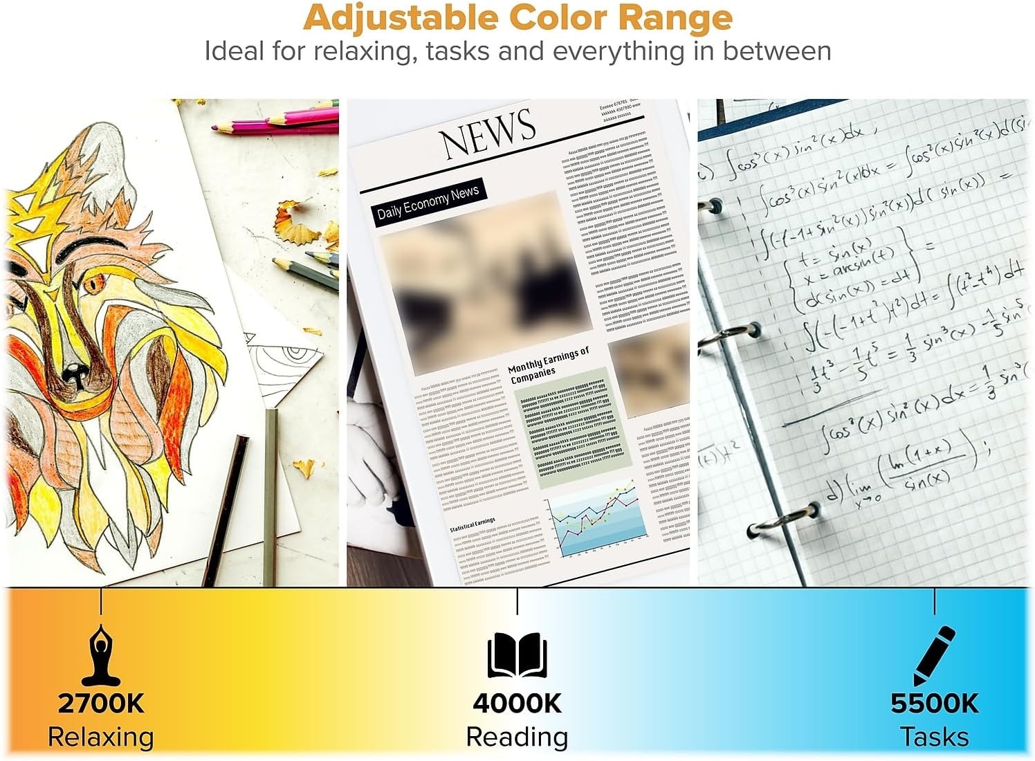 image:imageBostitch Office Rechargeable Battery Led Desk Lamp 3 Color Temperatures Flip Open Gray KTVLED1810GRAYWhite