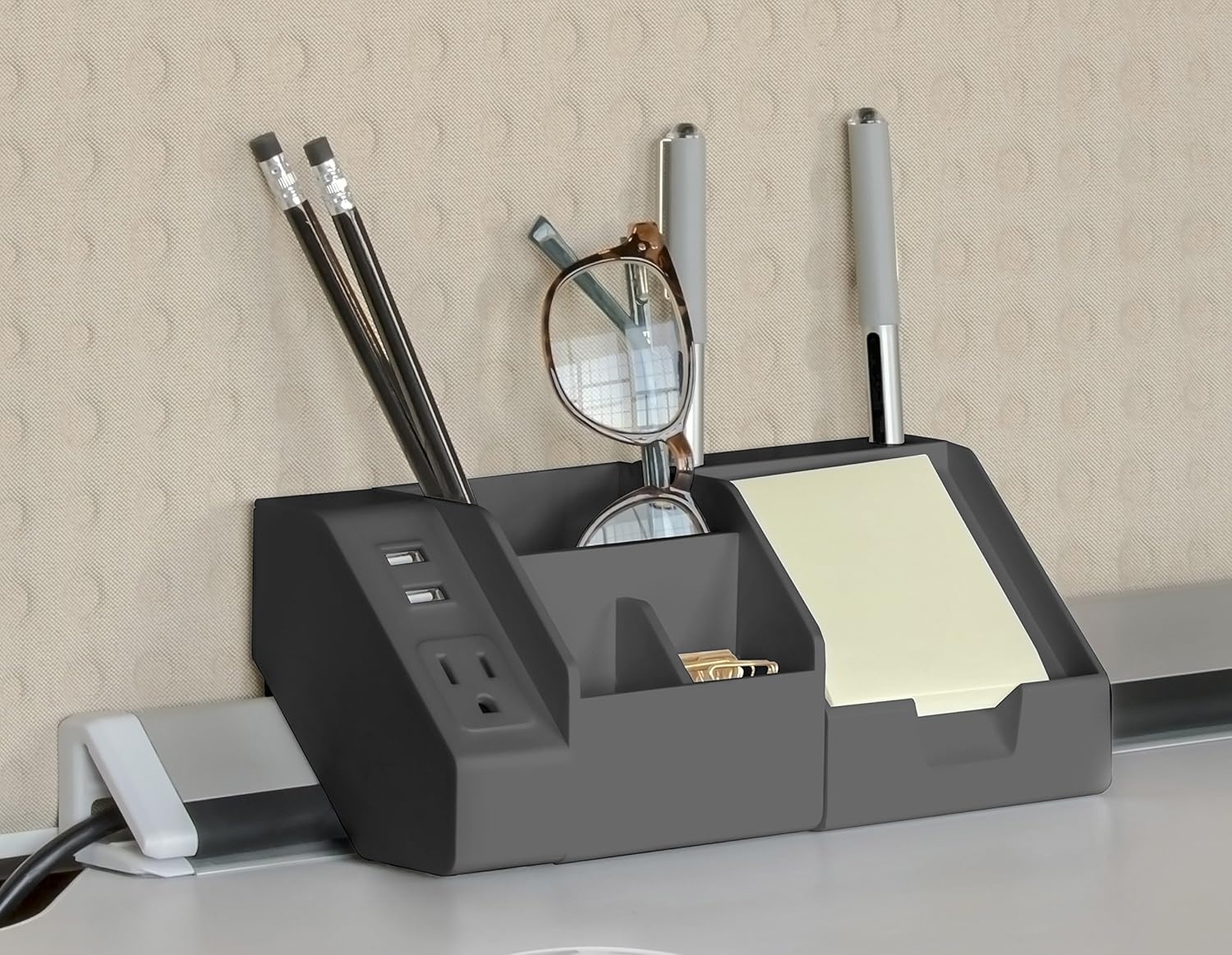 image:imageBostitch Office Wide Pencil Holder Desk Organizer Removable Lid amp Dividers Gray KTWCUPGray