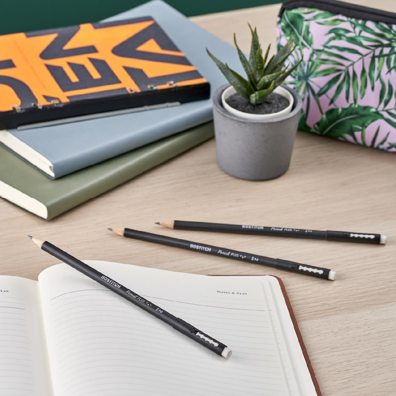 image:imageBostitch WoodCased Pencil Plus Retractable Eraser American Cedar Wood 2 HB Round Matte Black Presharpened Six PackTwenty Pack