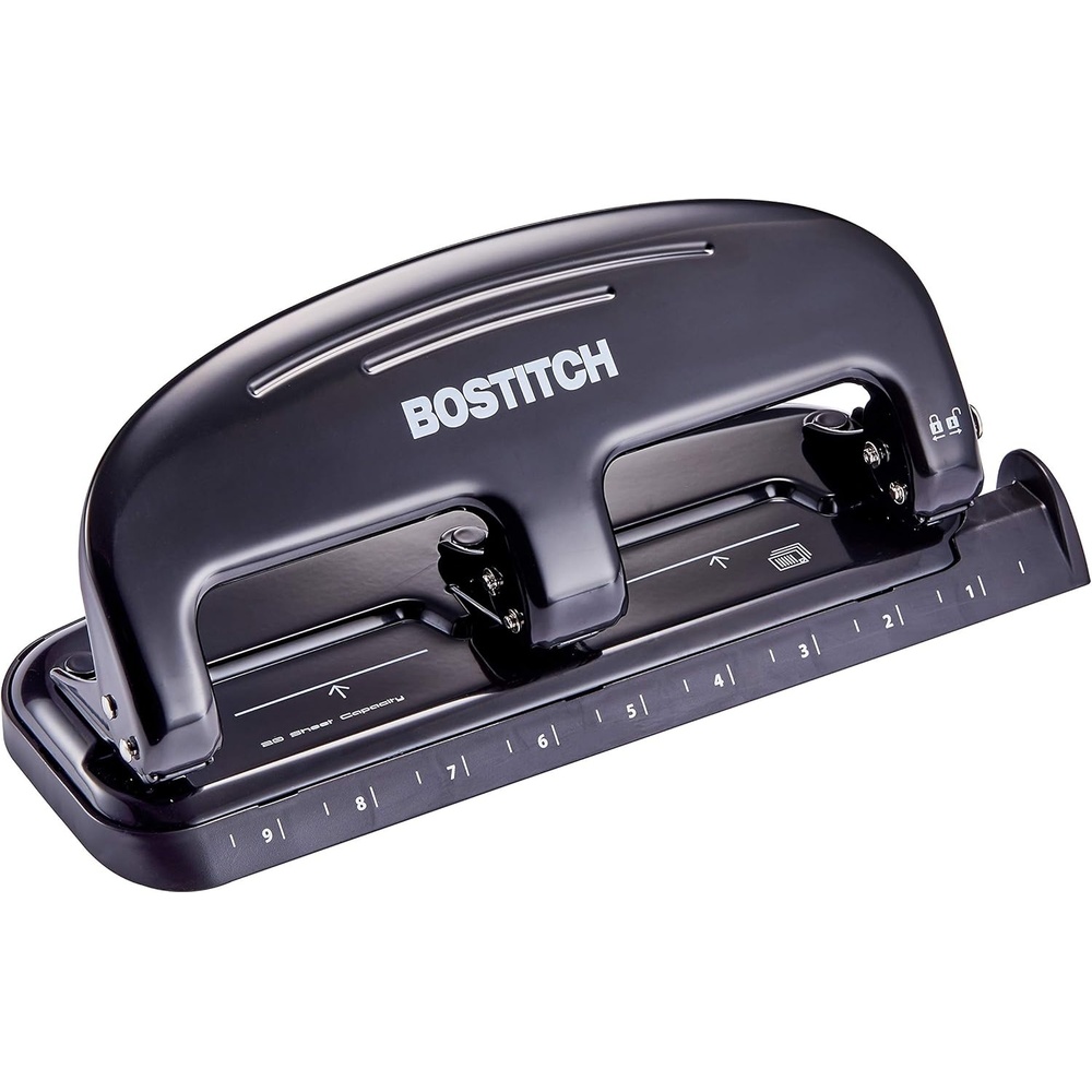 image:imageBostitch Office EZ Squeeze 20 Sheet Standard 3 Hole Punch Metal Construction SilverBlack HP20Black