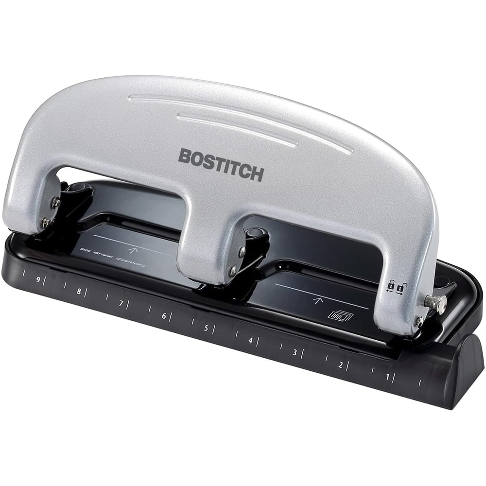 image:imageBostitch Office EZ Squeeze 20 Sheet Standard 3 Hole Punch Metal Construction SilverBlack HP20Silver