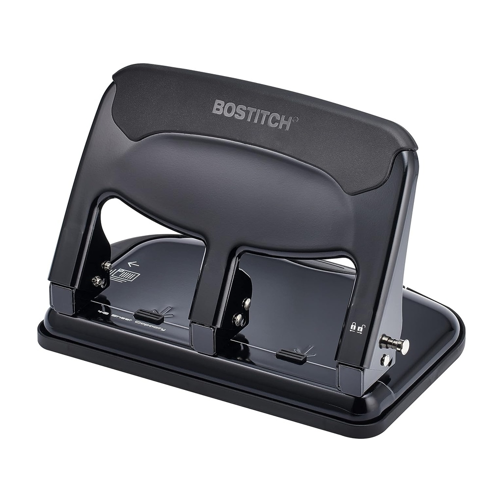image:imageBostitch Office EZ Squeeze Heavy Duty 3Hole Punch for Home Office amp School 40Sheet Capacity OneTouch Reduced Force Sleek Black DesignBlack
