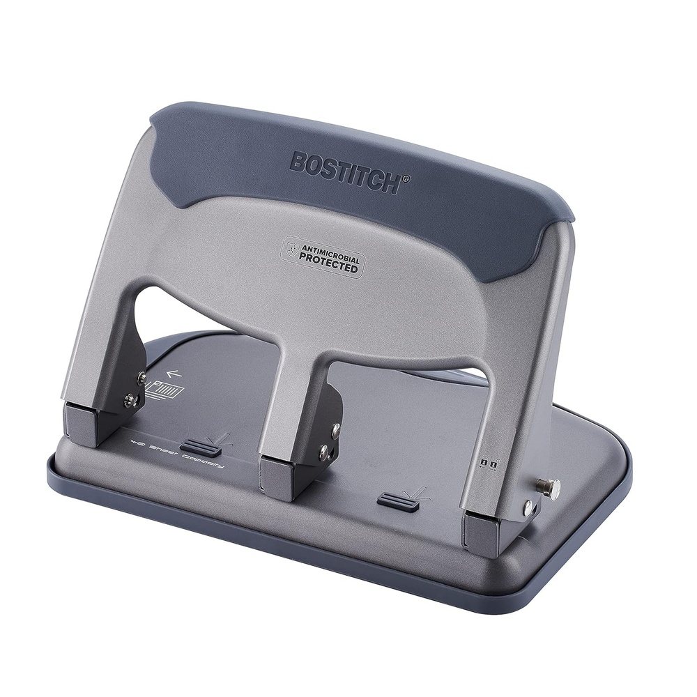 image:imageBostitch Office EZ Squeeze Heavy Duty 3Hole Punch for Home Office amp School 40Sheet Capacity OneTouch Reduced Force Sleek Black DesignGray